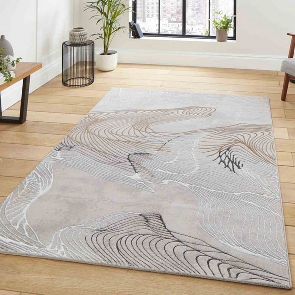 Creation 50054 Abstract Rugs in Grey Ivory White